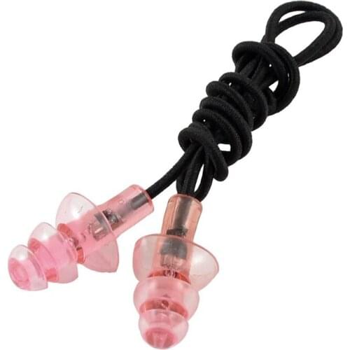 New-Black Elastic Rubber String Clear Pink Silicone Swim Ear Plugs w Storage Case