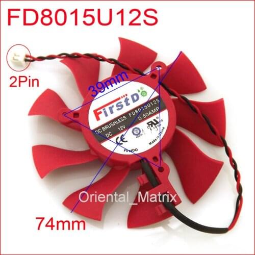Free Shipping FD8015U12S DC BRUSHLESS FAN 12V 0.50A 74mm 39x39x39mm Graphics/Video Card Fan 2Pin