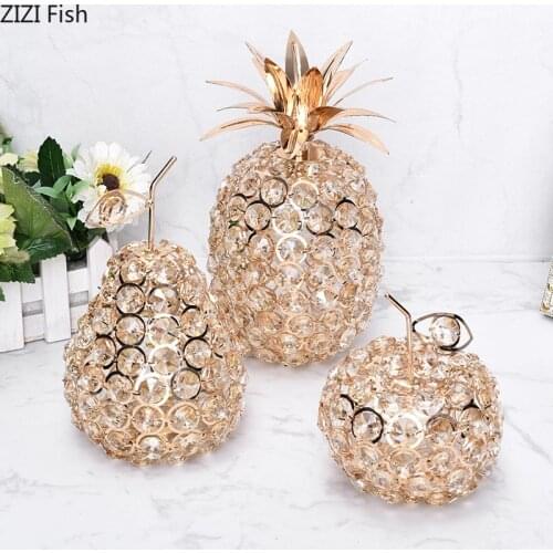 Nordic Room Decor Pineapple Crystal Ornaments Gold Silver Fruit Wrought Iron Desk Adornment Home Decoration Accessories Modern