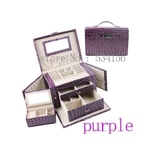 Purple luxury Practical multifunctional 3 layer watch box necklaces pendants leather jewelry box gift box free shipping