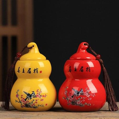 Chinese Ceramic gourd Tea Caddy Portable Sealed Jar travel Tea Caddy Storage Spice Tea Boxes Candy storage tank Home Accessories