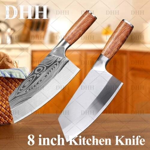 8 Inch Kitchen Knives Laser Damascus Chef Knife Forged Stainless Steel Kitchen Knife Meat Cleaver Handmade Cooking Tools