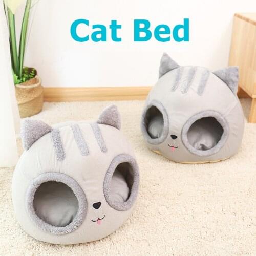 Cat Bed Winter Warm Removable Pet Cat House Cave Kitten Cushion Mat Cat Head Shaped Cats House Kennel Nest Indoor Pet Products