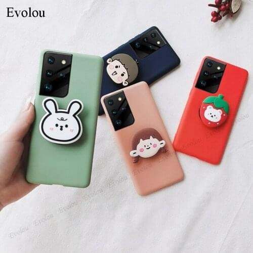 Soft TPU Stand Holder Phone Case For Samsung Galaxy S21 Ultra A42 A12 A52 A72 A02S 5G S20 FE 3D Cute Cartoon Soft Phone Cover