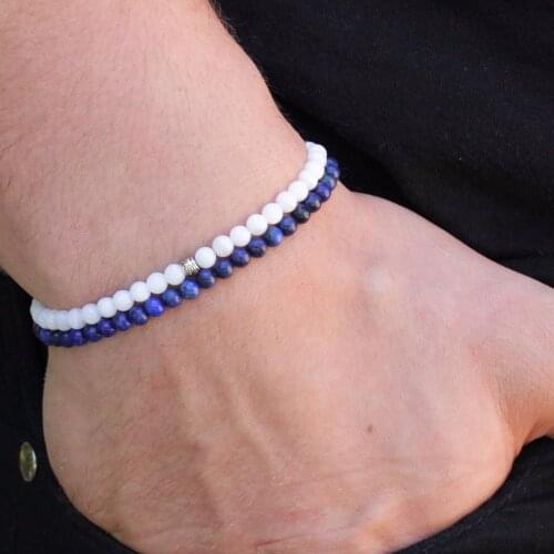 Fashion Mens Bracelet LazuriteAgate Bracelet Set Men Bracelets Set lapis lazuli WhiteAgate 4mm beads Bracelets Boyfriend Gift