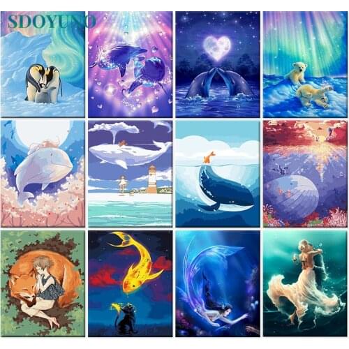 SDOYUNO 60x75cm Pictures By Numbers DIY Painting By Numbers On Canvas Frame Cartoon Digital Hand Painting Animals Draw Number
