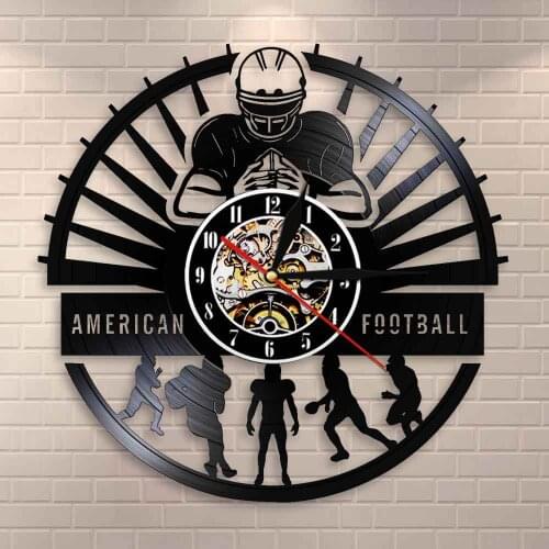 Sports Locker Room Wall Decor Modern Design American Football Players Wall Clock Rugby Vinyl Record Wall Clock Football Fan Gift