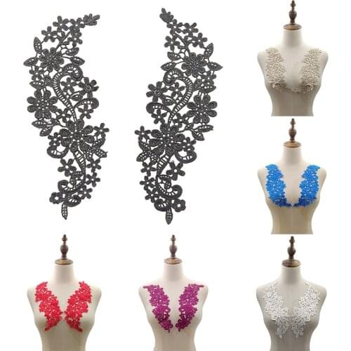 New 1Pair Embroidery Flower Lace Fabric Trim Ribbon DIY Sewing Applique Collar Craft Patch Guipure Decor Accessories