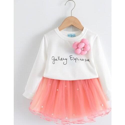 2020 New Autumn Girls Sweet Dresses Christmas Girls Flowers Appliques Dress Cute Mesh Party Outfits Kids Spring Clothing Suits