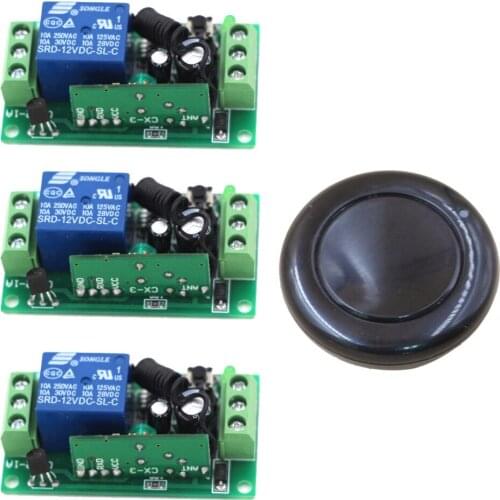 New Design Safety 1CH Channel Wireless RF Remote Control Switch Black Transmitter+3 Receiver Adapter DC9V 12V 24V