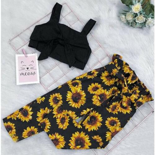 1-6Y Toddler Baby Girl Infant Clothes Sets Sleeveless Crop Tank Top Sunflowers Print Pants Leggings Outfit Set Tracksuit