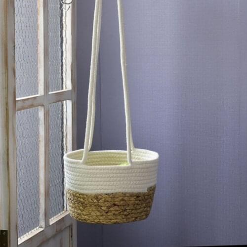 P15D Round Hand Woven Hanging Planter Baskets Natural Cucurbita Woven Plant Holder