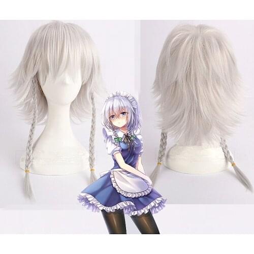 Japanese Game TouHou Project Izayoi Sakuya cosplay wig Izayoi Sakuya role play silver Hair+ Wig Cap for Halloween party wigs