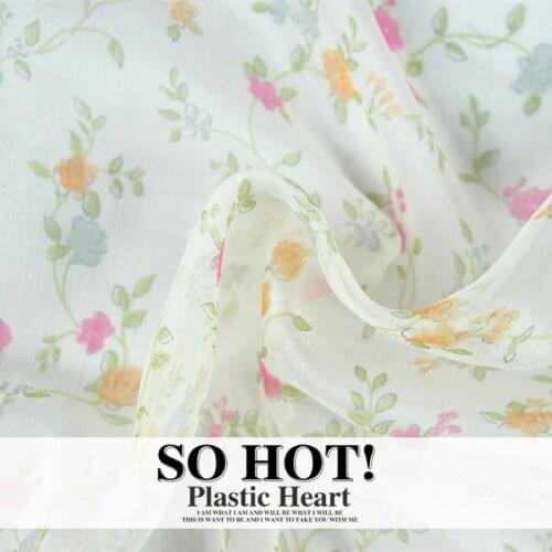 LEO&LIN Super beautiful small floral 100% silk Shun Yu wrinkle thin georgette scarf cloth doll transparent dress (1 meter)