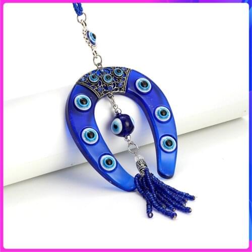 Evil Eye Blue Horseshoe Shape Charm Car Keychain Jewelry Pendant With BULE EVIL EYE BEAD