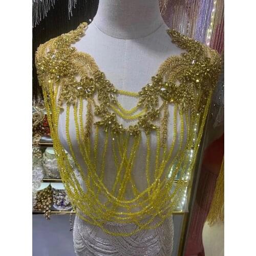 Fully Handmade Beaded Fringe necklace handmade lace tassle trim for wedding bridal gown dress/party SGTM86