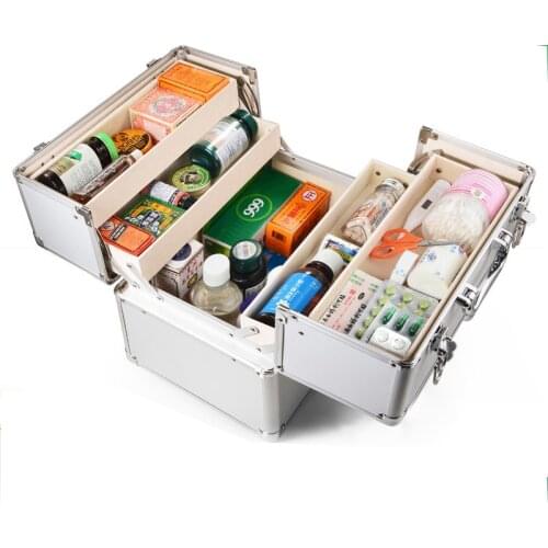 Portable Aluminum Medicine Case 3 Layer First Aid Kit With Lock Medical Emergency Storage Box Drug Collection Organizer For Home