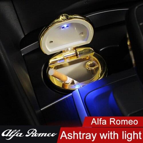 QHCP Car Ashtray With LED Light Cigarette Cigar Ashtray Bottle Container Smoke Cup Holder Storage For Alfa Romeo Giulia Stelvio