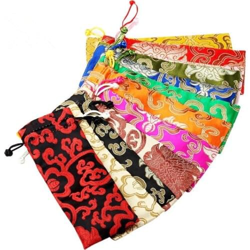 Luxury Travel Necklace Storage Pouch Silk Satin Jewelry Comb Cosmetic Gift Bag Handmade Craft Packaging Storage Pocket 10pcs/lot