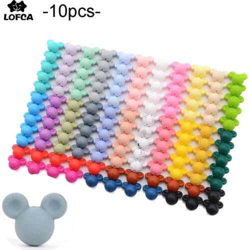 LOFCA Mouse 10pcs/lot Silicone Beads Baby Teether Toy Soft Chew Teething BPA Free DIY Charm Necklace Food Grade Jewelry