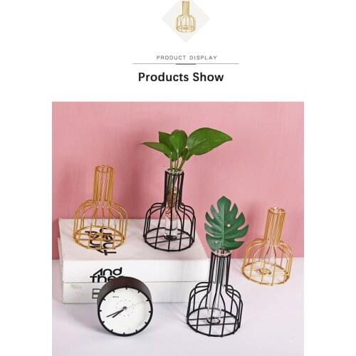 Nordic Iron Art Black Gold Hydroponic Green Dill Vase Decoration Living Room Simple Decoration Dining Table Desktop Decoration