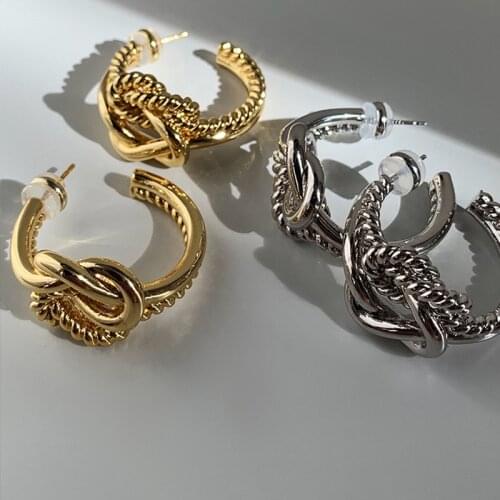 U-Magical Exaggerated C Shape Twist Rope Huggie Knotted Hoop Earring for Gold Silver Color Metal Double-Layer Earring Jewellery