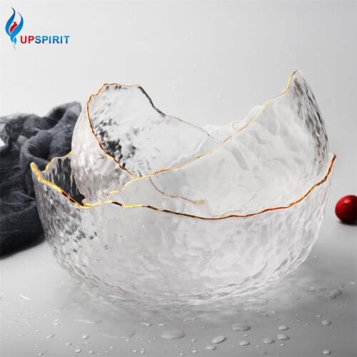 Upspirit Irregular Glass Salad Bowl Fruit Noodle Rice Serving Bowls Food Storage Container Lunch Bento Box Decoration Tableware