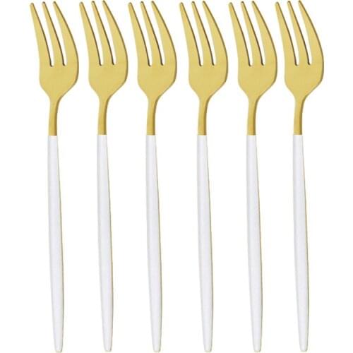White Gold 6/12Pcs Fruit Fork 304 Stainless Steel Cake Forks Colourful Tea Fork Dinnerware Set Hotel Party Restaurant Supplies