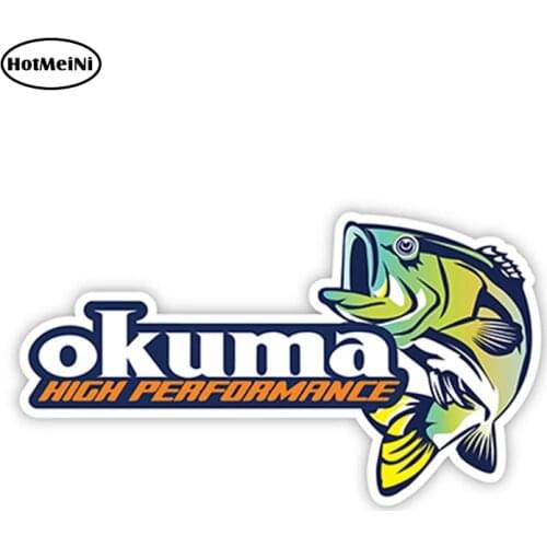 HotMeiNi 13cm x 7.3cm OKUMA Sticker Decal Fishing Boat Rod Vinyl Bumper Truck Car Sea Bass Funny Car Stickers Auto Decals