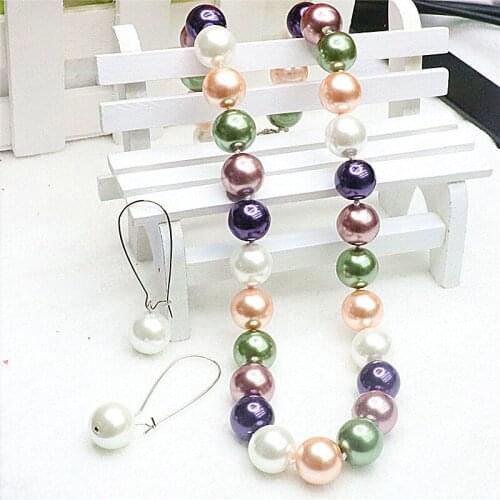 High-end fashion Multicolor Pearls Necklace jewelry 8mm Diy Making beads Glass shell Pearl Necklace Earring For Women 18inch H85