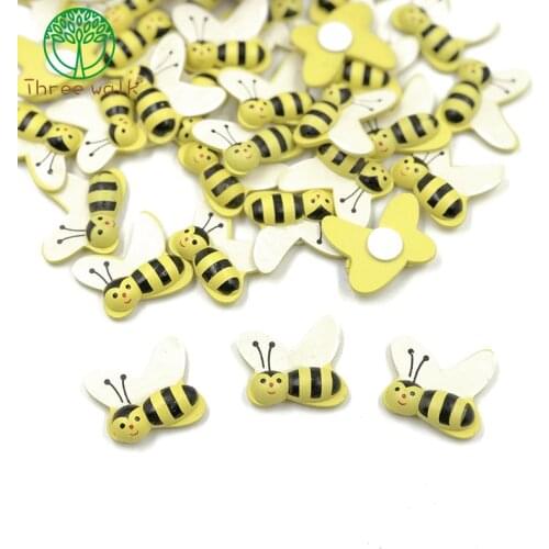50pcs Kids Bumble Bee birthday party invitation cards decorate Mini Self adhesive Honey bee BEADS hand craft wood