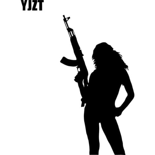 YJZT 8.5*16CM Mysterious Silhouette Hot Sexy Girl Mafia Gun Graphic Car Sticker Black Silver Accessories Vinyl Decals C12-0293