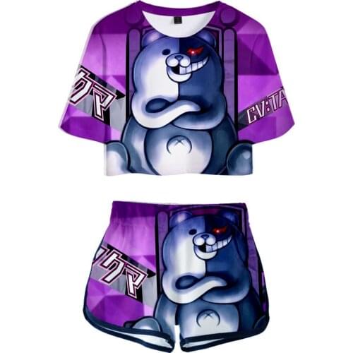 Hip Hop Anime Danganronpa Monokuma Womens Tracksuit Two Piece Set Women Tops and Shorts Pullover Cartoon Above Knee, Mini 89461
