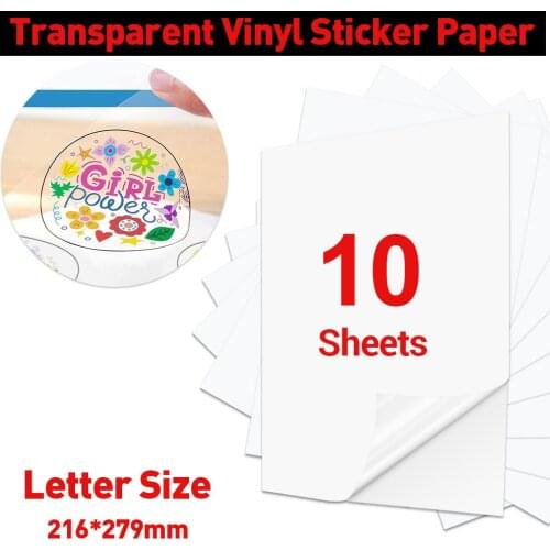 10 Sheets Adhesive Vinyl Paper Letter Size Printable Vinyl Sticker Label Transparent Clear Paper for Inkjet Laser Printer Label