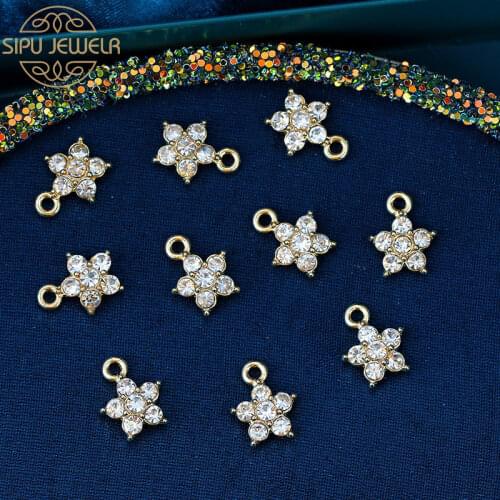 10Pcs Crystal/Alloy Star Charms 14*11mm Gold Color Metal Flowers Pendant Wholesale For DIY Earrings Jewelry Making Accessories