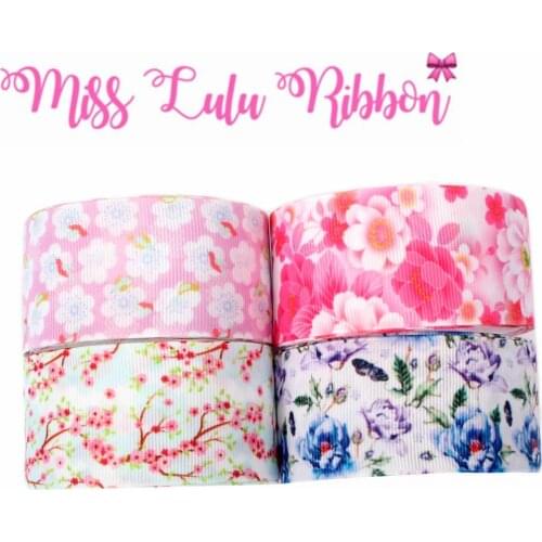 16mm-75mm Watercolor Flower Butterfly Printed Grosgrain/Elastic Ribbon DIY Hair Bowknots Wedding Gift Packing Decor 50yards/roll