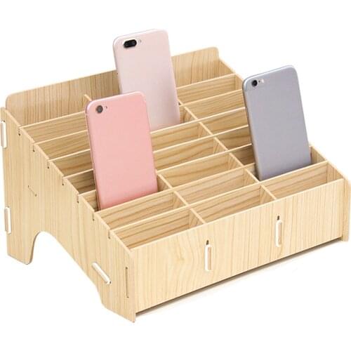 24 Cells Wooden Mobile Phone Organizer Storage Box Desktop Office Meeting Cell Phone Holder Rack