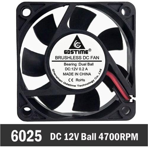50pcs Gdstime 60mm 60mm x 60mm x 25mm DC 12V 0.2A Ball Bearing Brsuhless Cooling Cooler Fan 4700RPM High Speed Radiator
