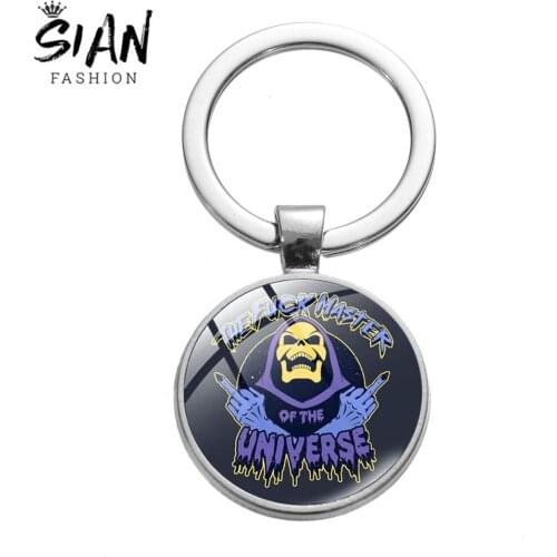 SIAN Hot He-Man Skeletor Series Keychain Retro 80s Masters of the Universe Punk Glass Dome Pendant Classic Collection Key Rings
