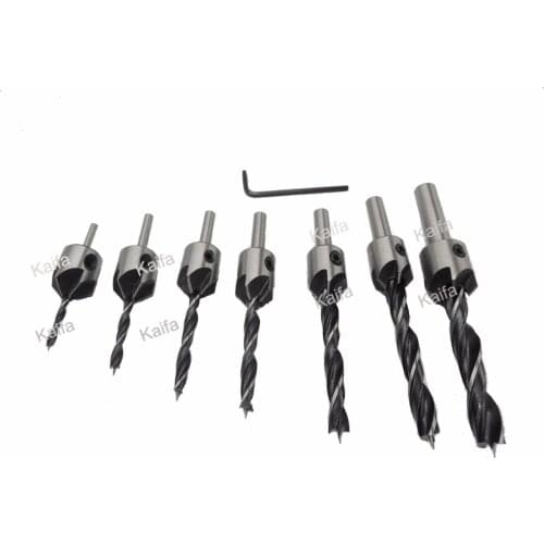 Freeshipping 7pcs5 Flute Chamfer 3mm-10mm +1 Wrench woodworker DIYUsefulCountersink Drill Bit Drill Press Set Reamer Woodworking