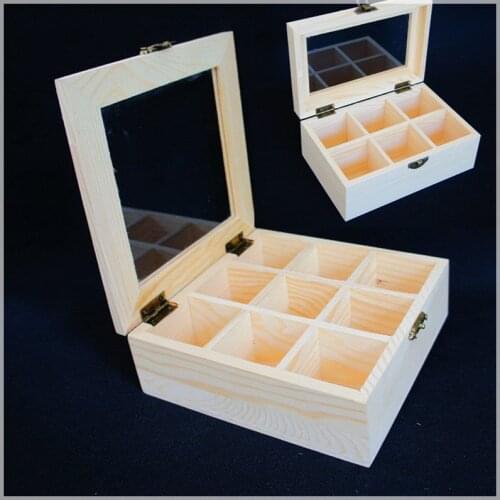 Free shipping! zakka multi-grid wooden box 6 grid 9 grid glass surface wooden box tea box storage box handmade soap box