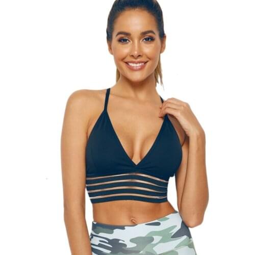 Solid Color Sexy Striped Stitching Elastic Bra Fitness Yoga Bralette Sports Running Wire Free Bras