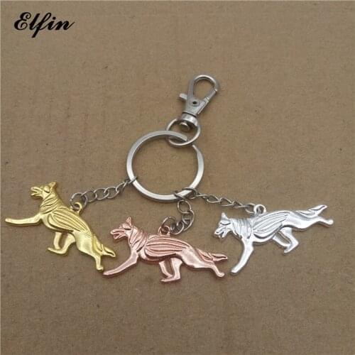 Elfin Trendy German Shepherd Key Chains Gold Color Silver Color Animal Pet Memorial Jewellery Car Key Rings