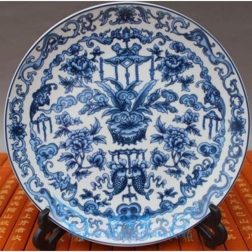 Chinese Classic Antique Porcelain Blue and White Porcelain Plate May Fruit Plate Decoration+support