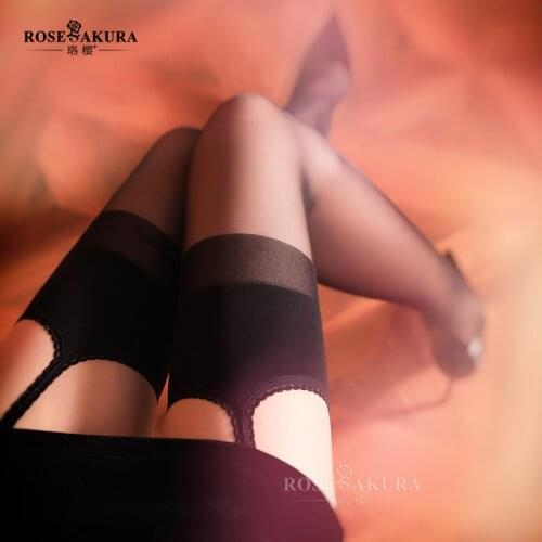 Lace suspender one-piece socks sexy free stockings temptation all sides open crotch black thin hollow open file 7365