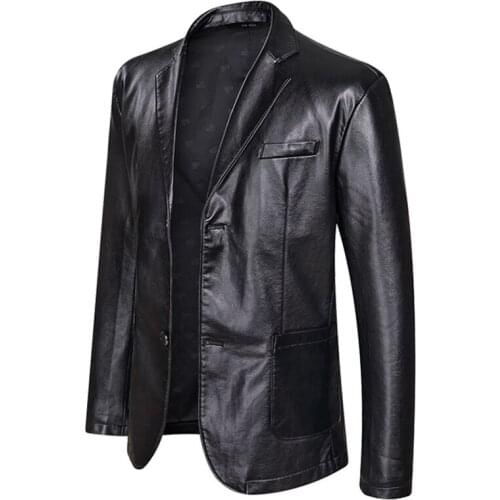 Spring autumn winter middle-aged mens casual leather jacket mens leather jacket large size suit collar male PU leather coats