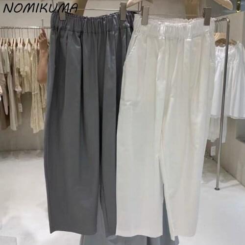 Nomikuma 2021 Summer New Woman Pants Stretch High Waisted Ankle-length Trousers Causal Solid Pants Pantalones De Mujer 6K372