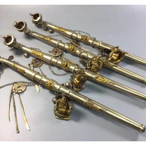 Copper Statue 1pc White bronze pipe with Buddha hanging dry tobacco bag