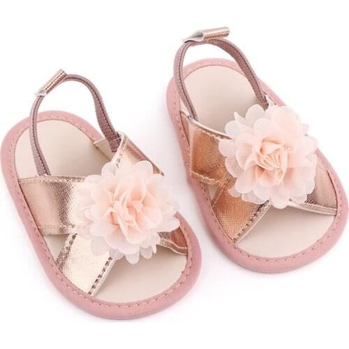 Baby Girls Cute Sandals Flower PU leather princess shoes Flat cotton Soft Sole Anti-slip solid Shoes 0-18 Months