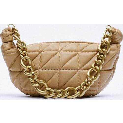 Fashion Thick Chain Shoulder Bag Plaid Saddle Bag Stylish Handbag High Quality pu Leather Bag Women Half Moon Bag Female